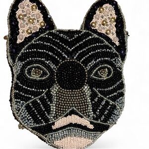 NEW Beaded BULLDOG Face Crossbody Bag with chain strap